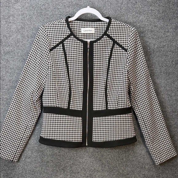 Calvin Klein Jackets & Blazers - Calvin Klein Black and White Houndstooth Collarless Zip Jacket